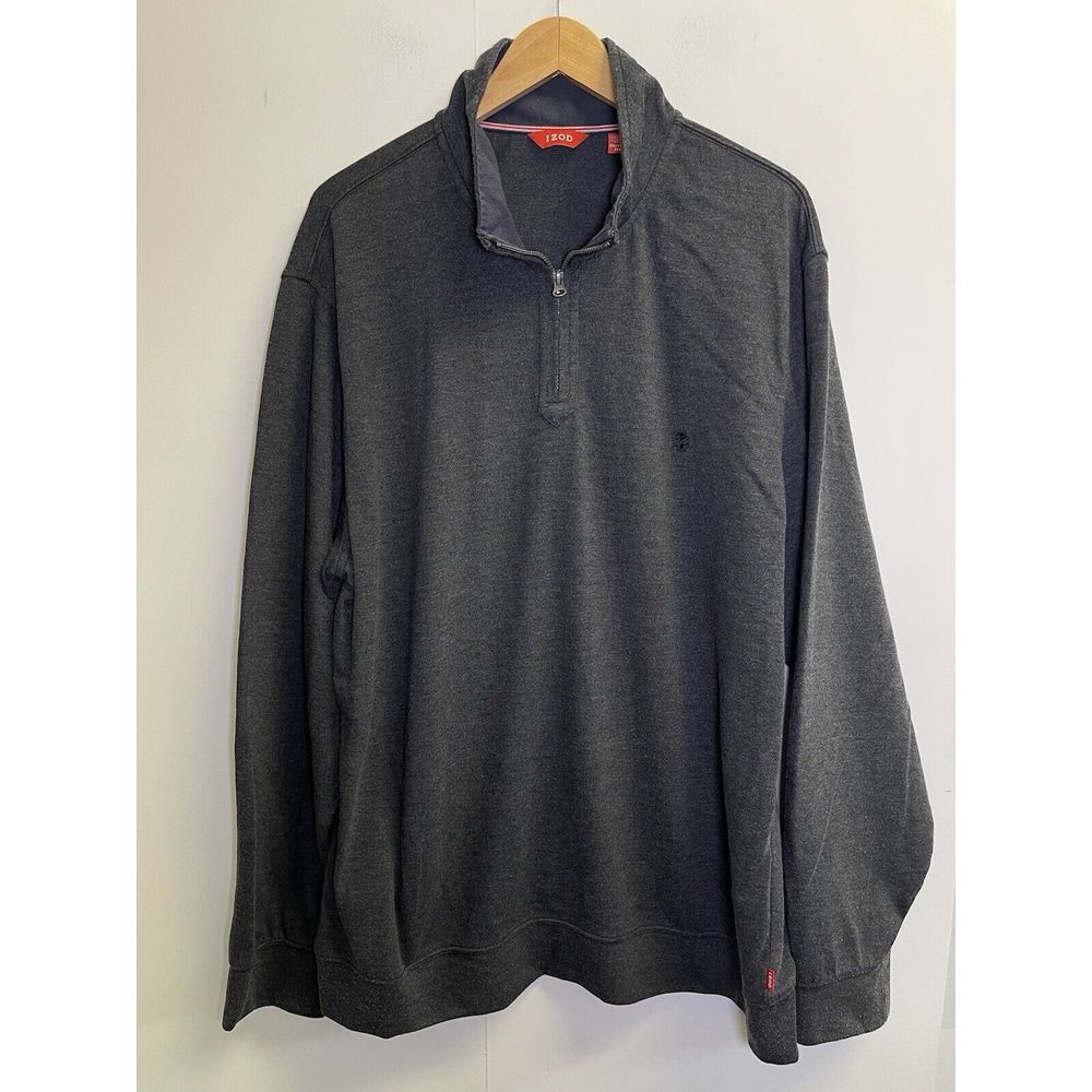IZOD Mens XXL Sweater Dark‎ Grey Knit 1/4 Zip Pullover Mock neck Cotton Blend